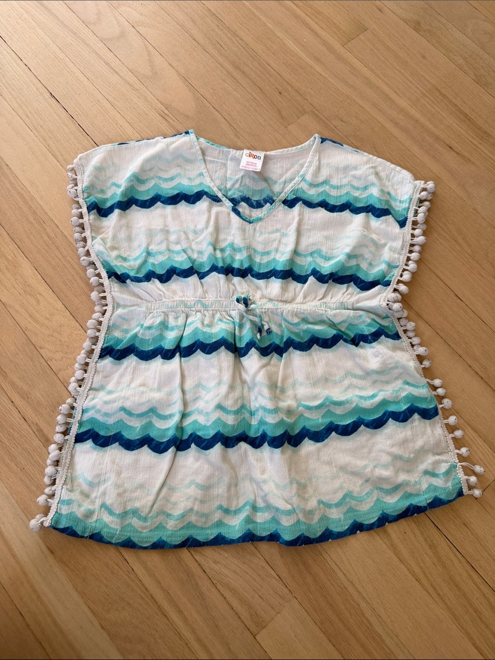 Circo White, Teal & Blue Wave Pom-Pom Tunic